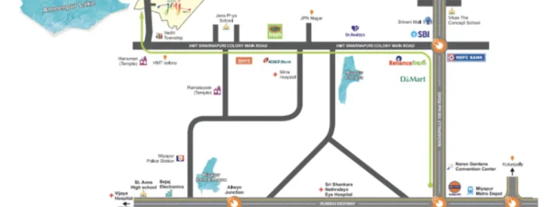 Urbanrise The World of Joy Miyapur Apartment Location map with birds eye view photo by Alliance Group located at Miyapur, near Ameenpur, Hyderabad, Telangana